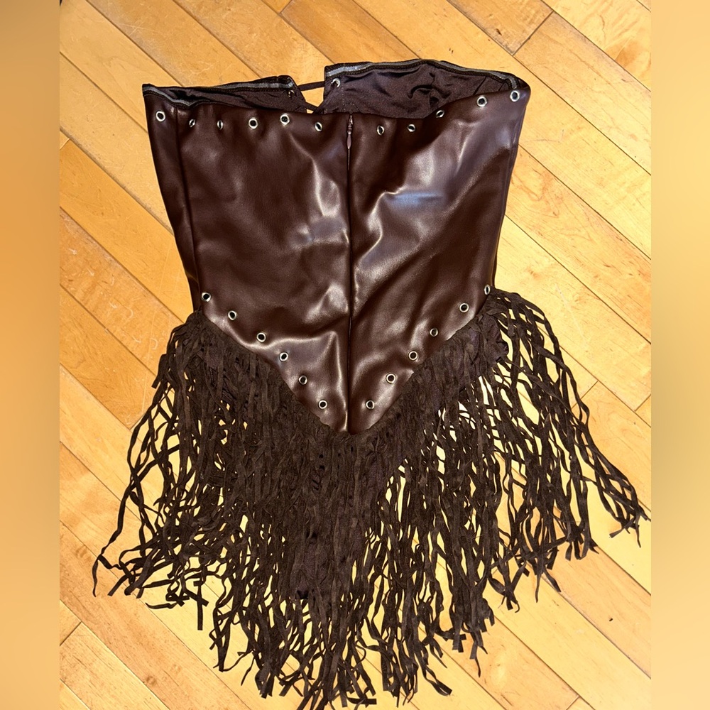 NWT That's So Fetch S 4 Chocolate brown fringe Lace-Up Corset bodysuit festival - Picture 6 of 6
